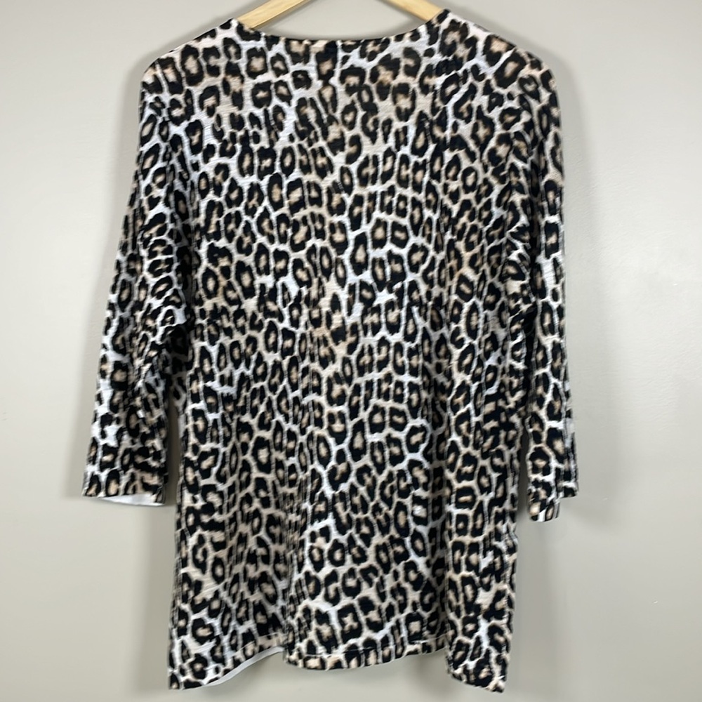 CHICO’S XL Leopard Print Linen Blend Round Neck 3/4‎ Sleeve Sweater Lightweight - Picture 4 of 8